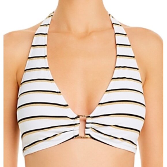 Lauren Ralph Lauren Dylan White Lurex Striped Halter Bikini Top Size US 4 NWT - Picture 1 of 2